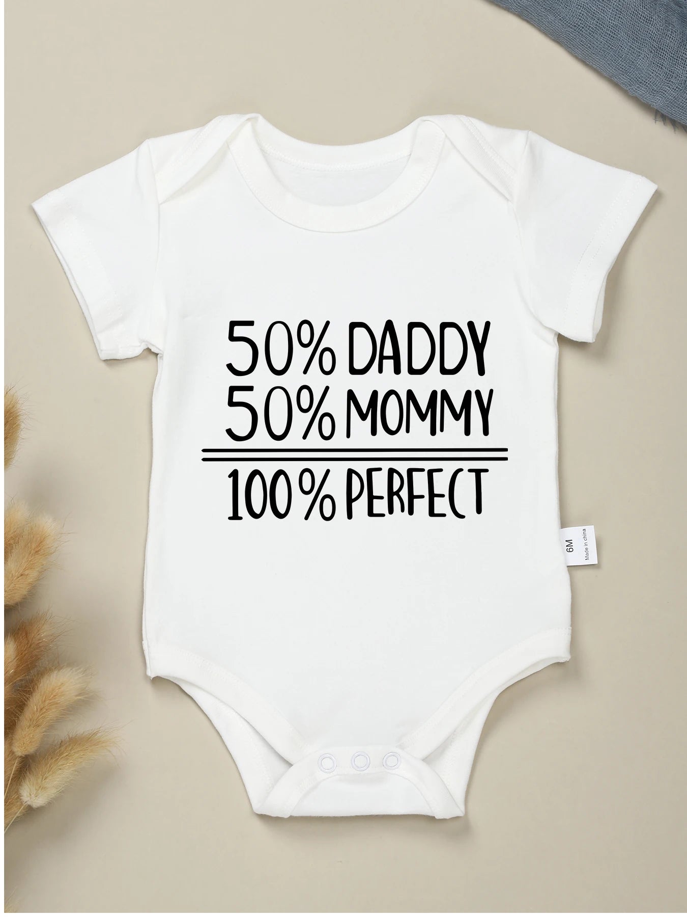 Daddy 50% Mommy = 100% Perfect Print Creativity Newborn Clothes Romper Minimalist Cute Popular Hot Cotton Baby Onesie Unisex