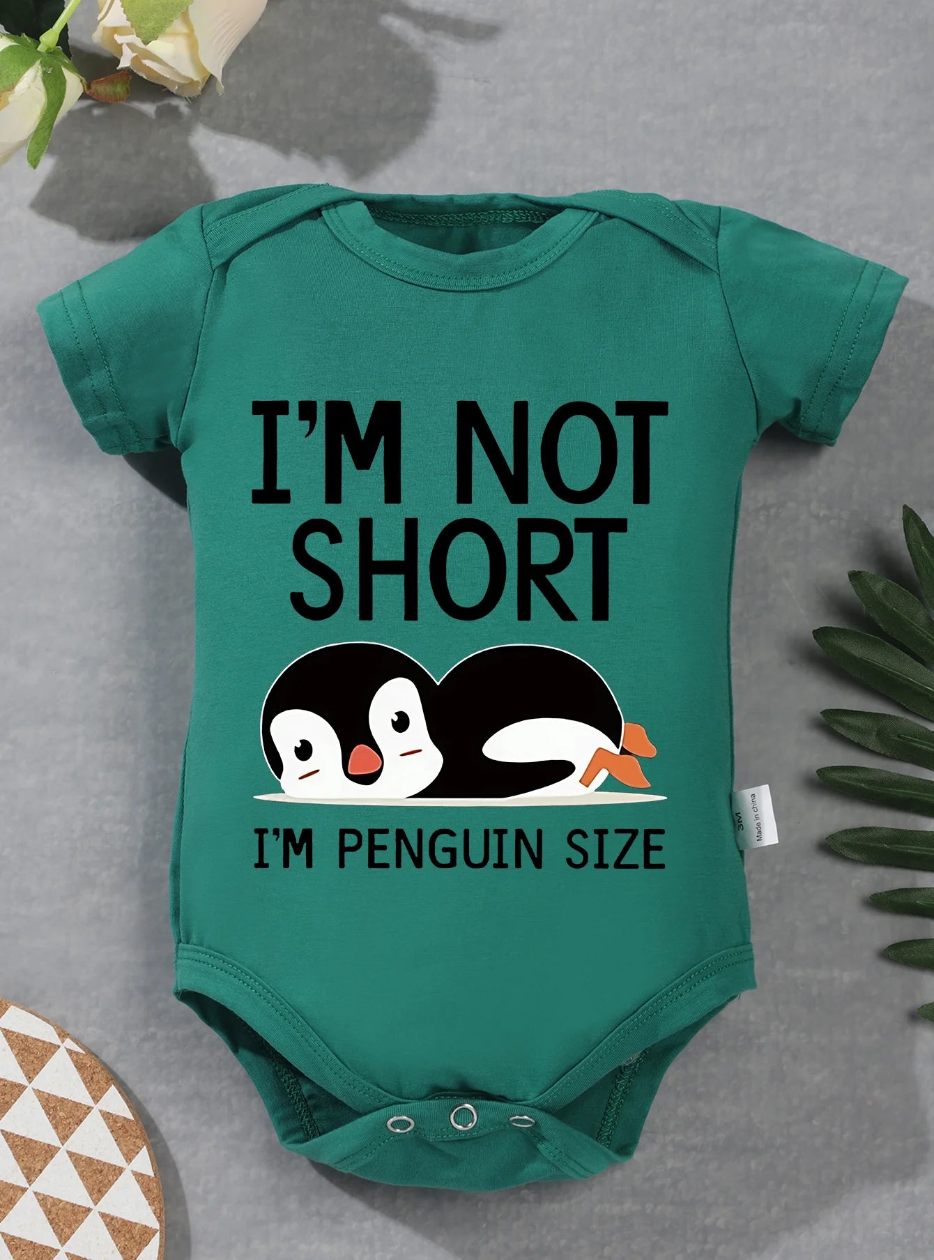 Newborn I'm Not Short Printing Bodysuit Baby Girl Boy Penguin Pattern Clothes Rompers Jumpsuit Infant Toddler Cute