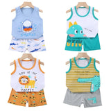 Vest+Shorts 2-Piece Clothing Set Cartoon Lion Pajamas Summer Kids Baby Boys Girls Cotton Casual Tracksuit Clothes Suit 1-6 Years