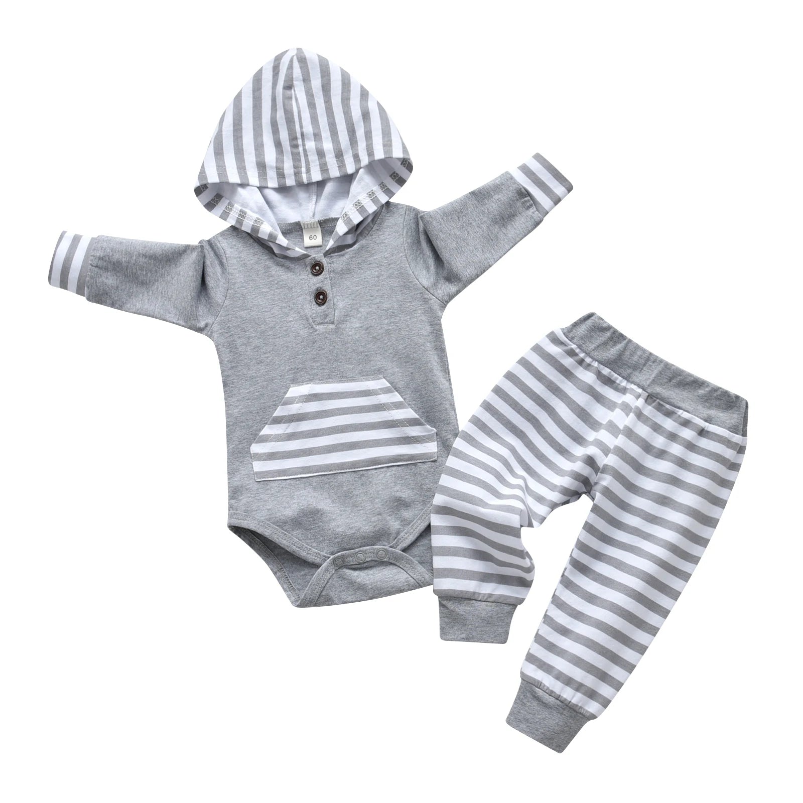 2pcs New Toddler Baby Boy Casual Clothes Set Cotton Long Sleeve Hooded Romper Bodysuit Top and Pants Newborn Outfit for Boys