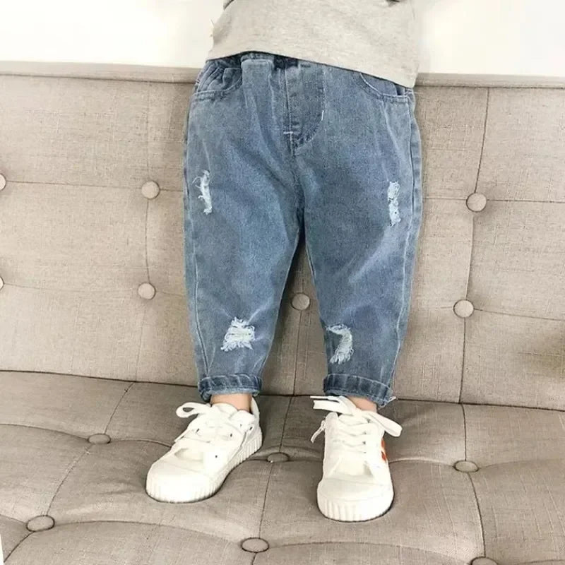 Boys Casual Jeans Children Denim Ripped Jeans Kids Trousers Toddler Girl Fall Clothes 2 3 4 5 Years Baby Harem Pants Baggy Jeans