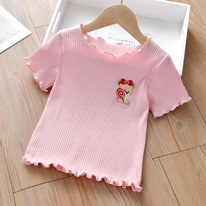 Girls Short Sleeve T-Shirt Summer Clothing 100% Cotton Comfort Children 1-7 Years Old Half Sleeve Top Kids Casual Outdoor Wear