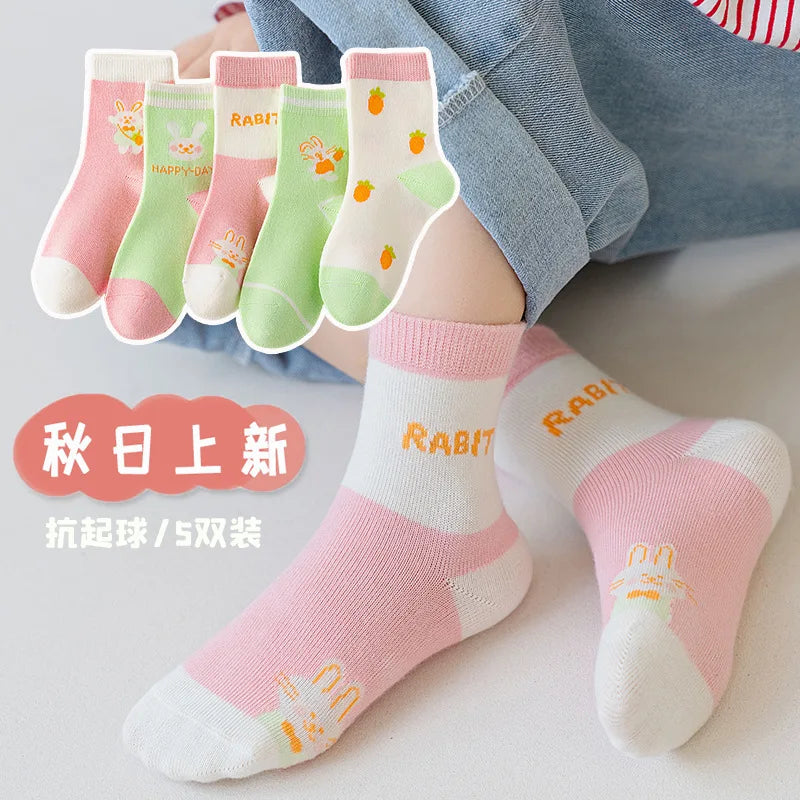 5 Pairs/Lot Kids Soft Cotton Socks Korean Love Heart Flower Print Baby Girl Socks Autumn Winter Warm Children Middle Tube Socks