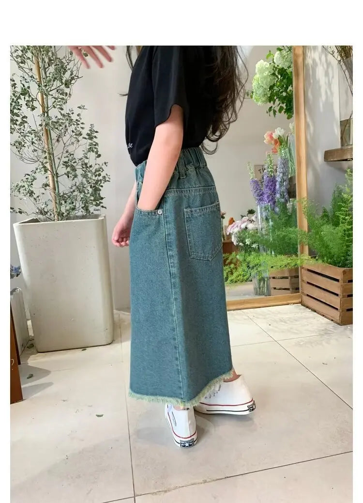 Girls' Jeans Spring And Summer New Style Children's Straight-leg Medium And Large Children's Wide-leg Spring Loose Trousers