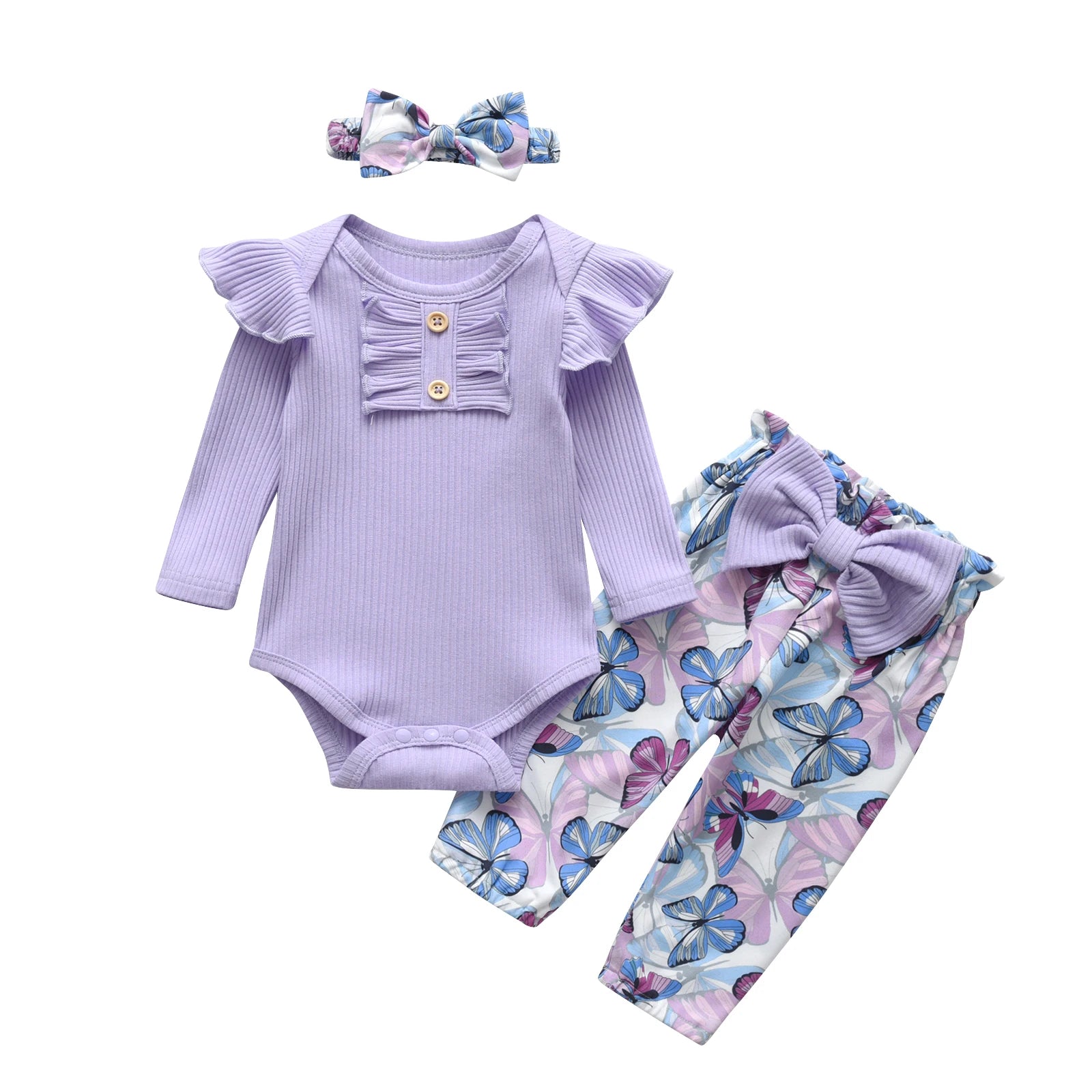 Newborn infant Baby Girls Fashion Clothes Set Letters Printed Cotton Long Sleeve Bodysuit Top + Hearts Pattern Pants + Headband