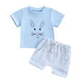 Citgeett Summer Easter Toddler Baby Boys Outfits Bunny Embroidery Short Sleeves T-Shirt Elastic Plaid Shorts Set Clothes