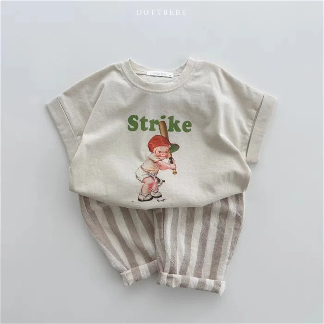 Vintage Linen Cotton Stripe Pants for Boys Casual Pocket Design Elastics Waist Pants for Toddler Girl Clothing Children Trousers