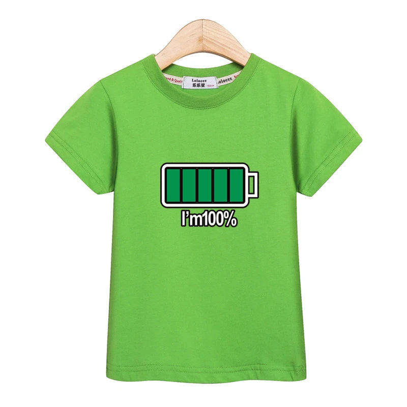 3-13T Children Casual T-shirt Battery Graphic Top Boys Summer Short Sleeved Shirt O-neck Cotton Clothes