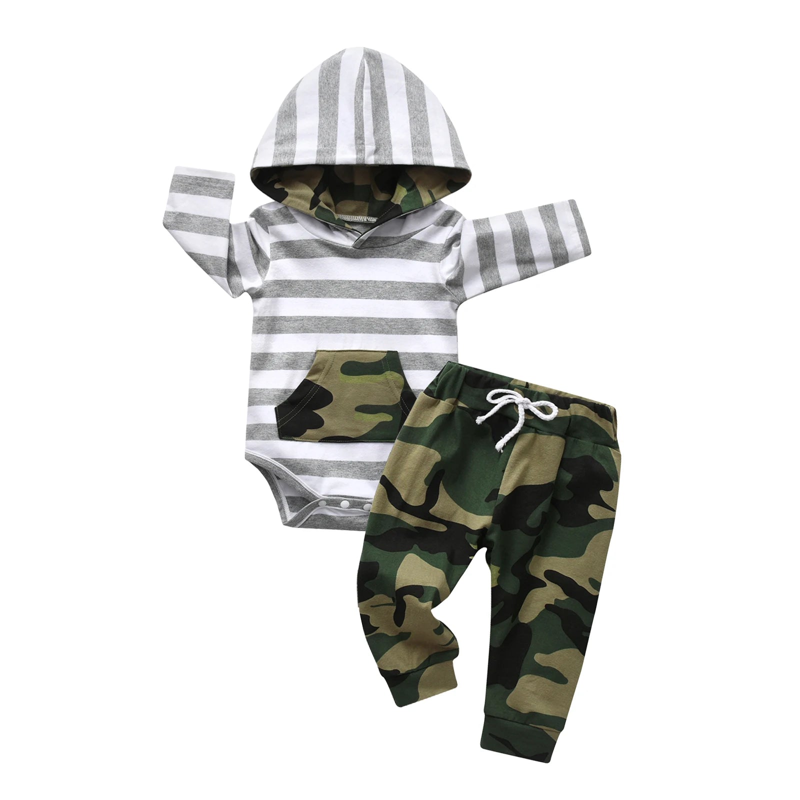 2pcs New Toddler Baby Boy Casual Clothes Set Cotton Long Sleeve Hooded Romper Bodysuit Top and Pants Newborn Outfit for Boys