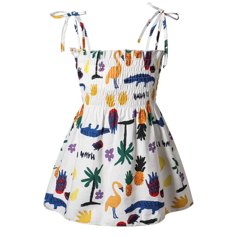 1-6 Years Kids Girls Sleeveless Flower Sundress Summer Beach Strap Princess Dress Cotton Children Clothes girls Casual Dresses