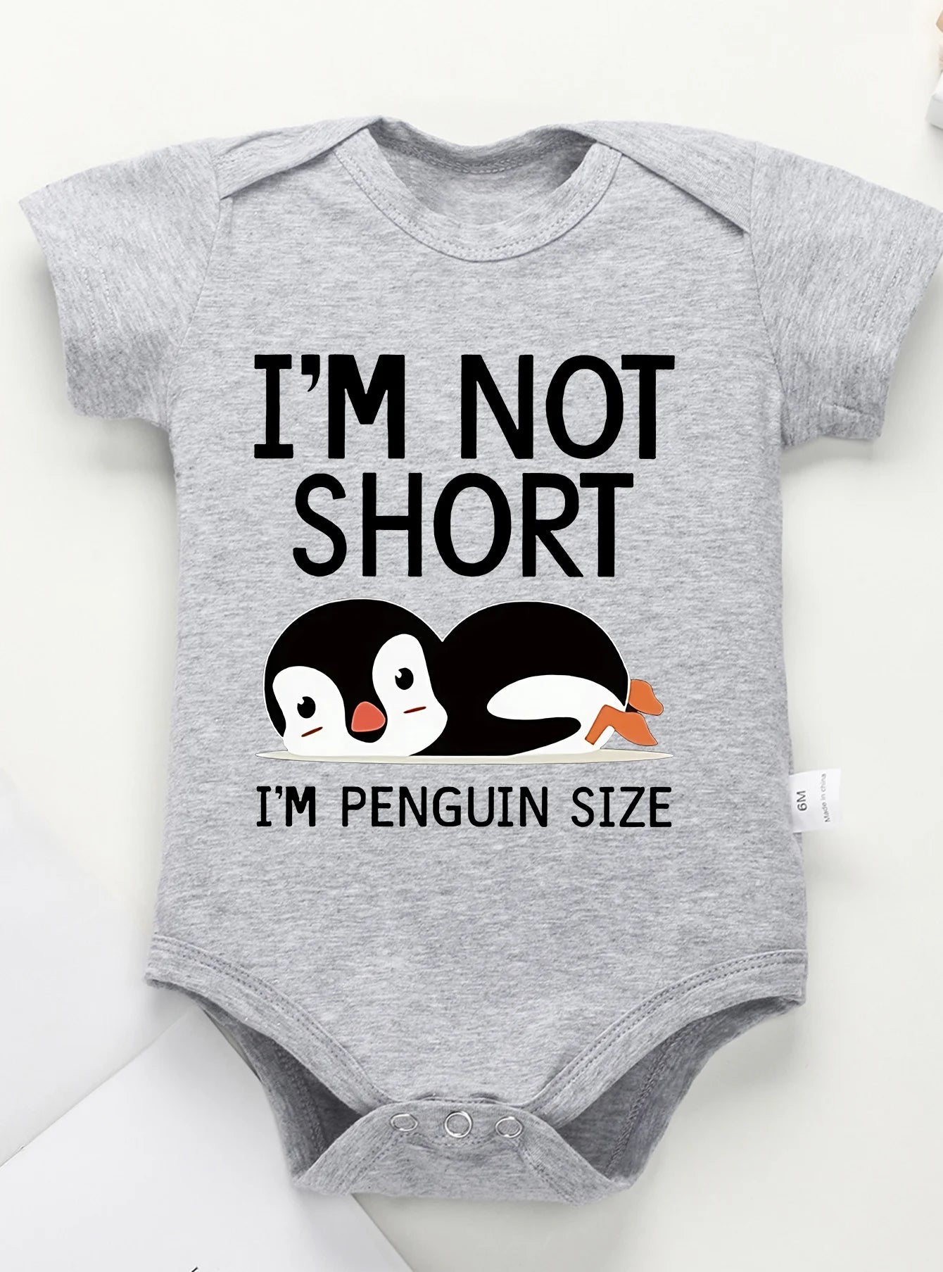 Newborn I'm Not Short Printing Bodysuit Baby Girl Boy Penguin Pattern Clothes Rompers Jumpsuit Infant Toddler Cute