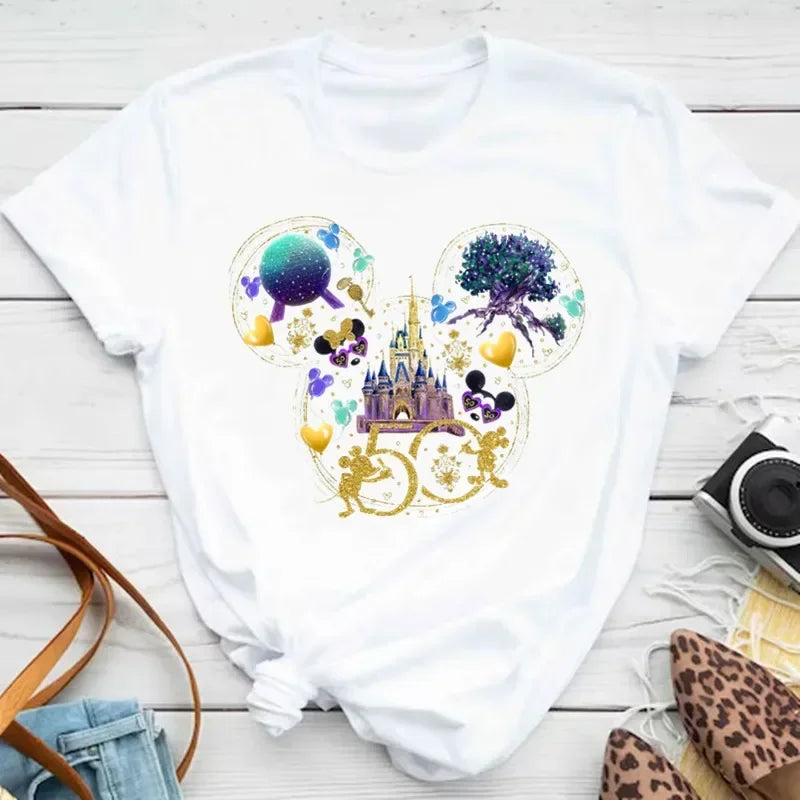 Disney Mickey Mouse Children T-shirt Fashion Minnie Pattern Print Tshirt Kid Boy Girl Clothing Summer Cotton Top Baby Casual Tee