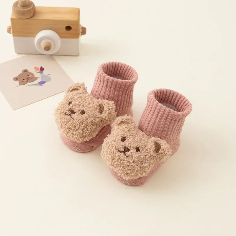 Cute Cartoon Bear Baby Socks for Boy Girl Winter Soft Cotton Anti Slip Soled Newborn Toddler Sock Kids Thicken Socken Warm Socks