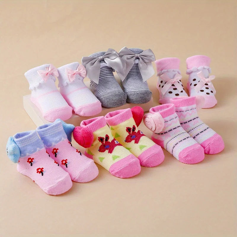 6Pairs/Lot Newborn Baby Socks Infant Kids Knee High Ruffle Girls Sock Anti Slip Long Frilly Lace Socks For 0-24months