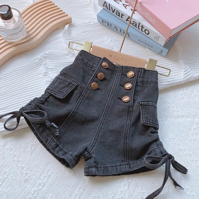 2024 Summer Girls Fashion Jeans Shorts with Buttons Baby Kids Children Casual Denim Hot Shorts