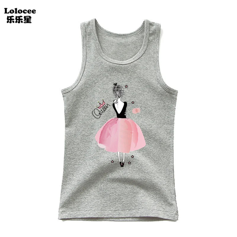 2023 New Girls Cute Singlet Underwear Princess Cotton Tank Tops Cartoon Kawaii Girl Print Sleeveless Shirt