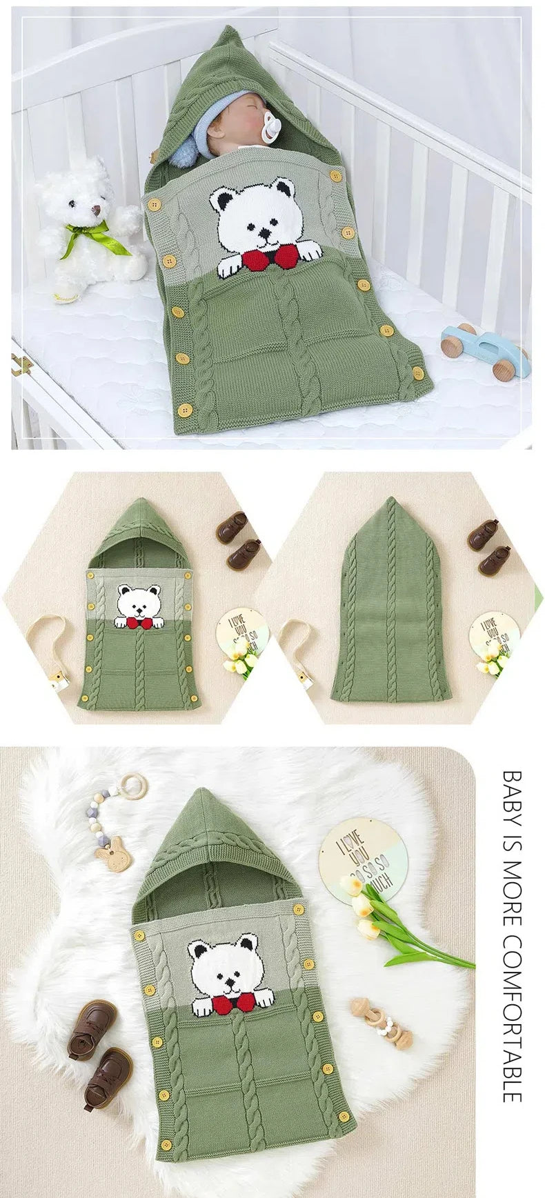 New Baby Winter Swaddle Wrap Blankets Knitted Toddler Infant Baby Swaddle Kids Warm Stroller Crib Envelope Newborn Baby Blankets