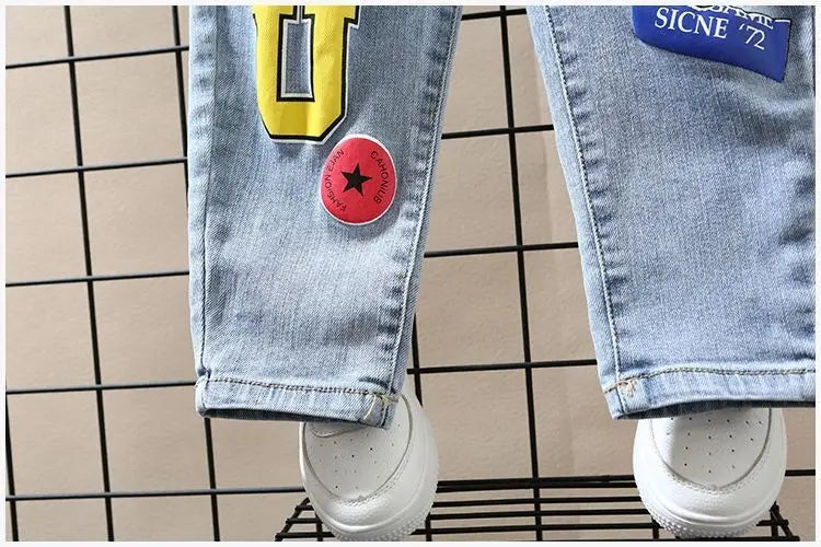 Children's Jeans Trousers Spring and Autumn Pants Boys' Stretch Pant 2023 New Boys' Baby Loose Print Feet Pants