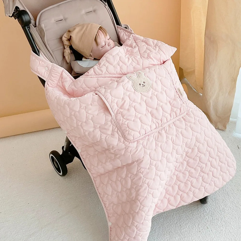 Baby Warm Blanket Stroller Thickened Breathable Quick Drying Hooded Cloak Infant Plus Fleece Skin Friendly Cartoon Animal Quilt