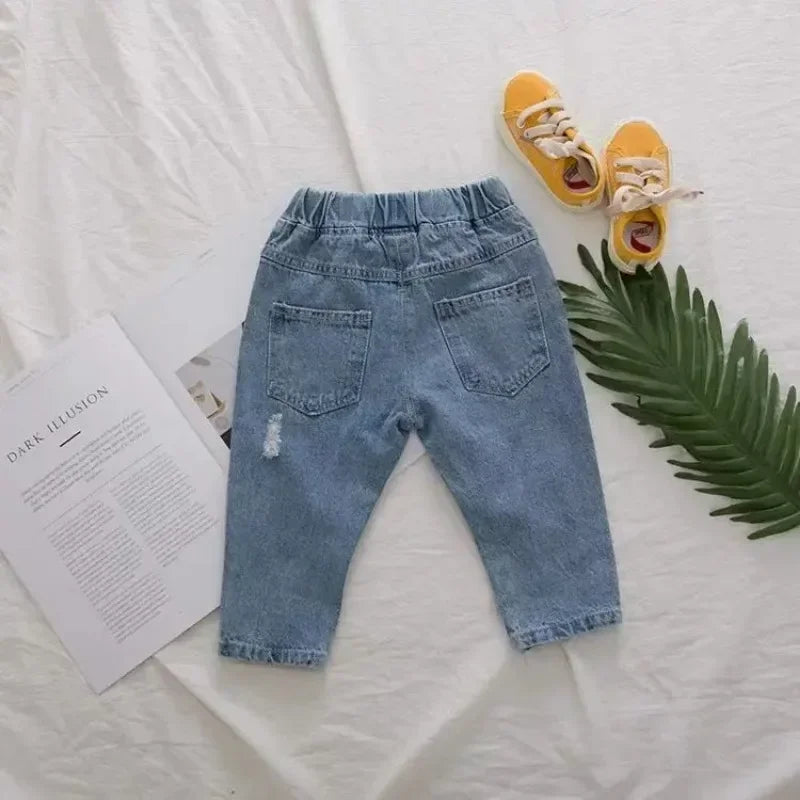 Boys Casual Jeans Children Denim Ripped Jeans Kids Trousers Toddler Girl Fall Clothes 2 3 4 5 Years Baby Harem Pants Baggy Jeans