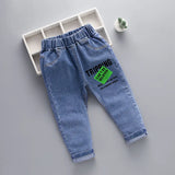 Children's fashion Spring and Autumn Jeans 2024New Boys' Korean Edition Cartoon Elastic Jeans Girls' Versatile Jeans 1-6Y