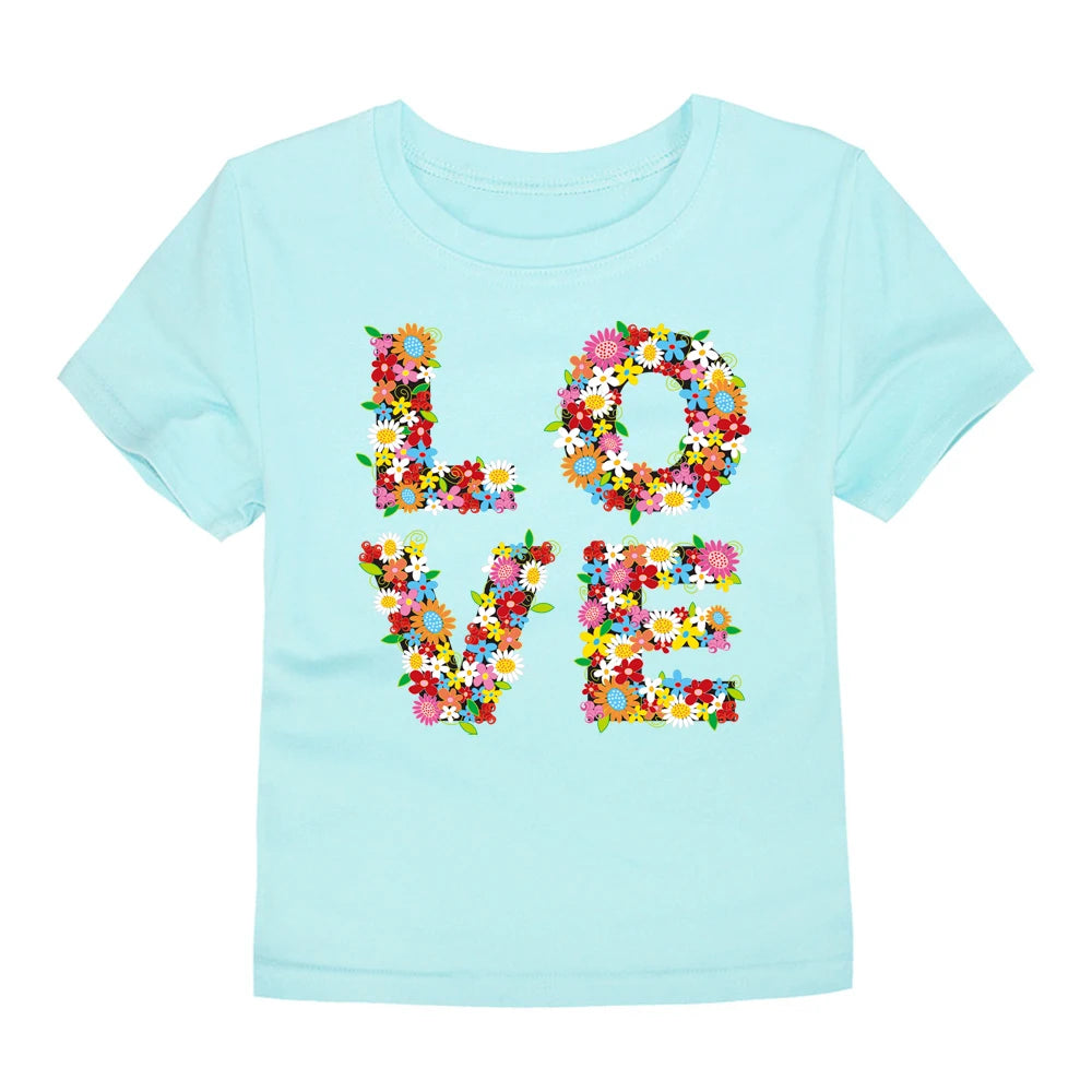 100% Cotton Toddler Girl T Shirt 2 to 3 4 5 6 7 8 9 10 11 12 13 14 Years Pink White Tshirt Flower Print Teenage Girls Tee Shirts