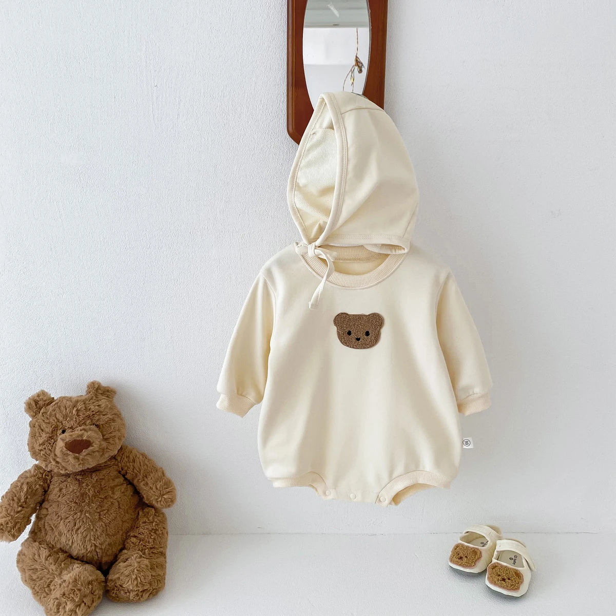 FLM Baby Romper Long Sleeved Bear Pattern + Hat Stripe Toddler Boy  Jumpsuit Baby Clothes 0-24M