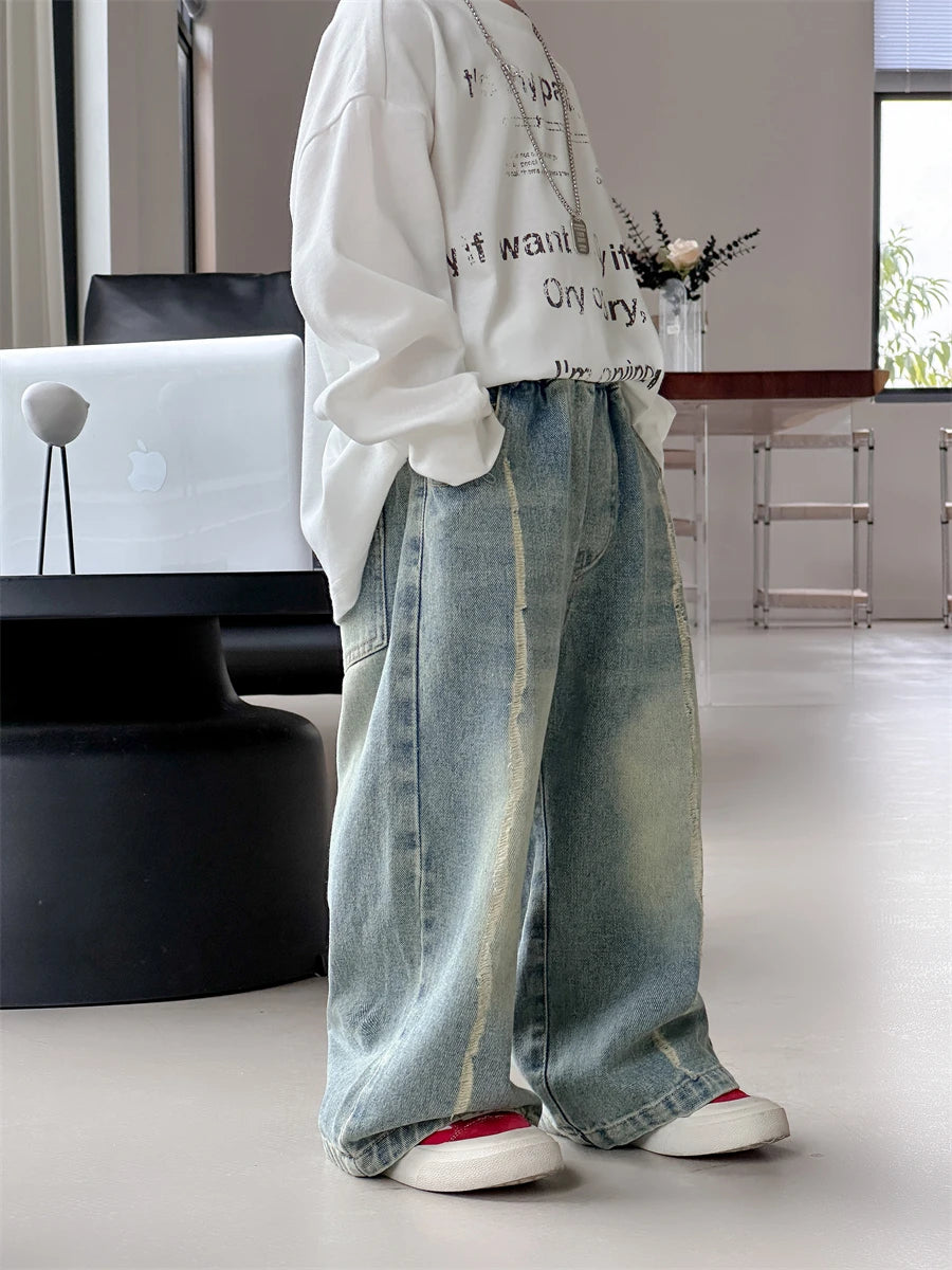 Baby autumn pants boys autumn version of Korean children's wear 2024 new pants in the wear-and-tear jeans trend