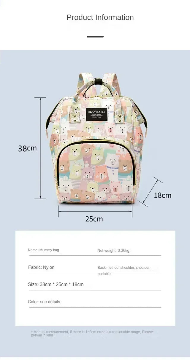 25*38CM Baby Diaper Bag Cartoon Print Handbag Waterproof Reusable Diaper Bag Outdoor Travel Stroller Carrying Bag Storage