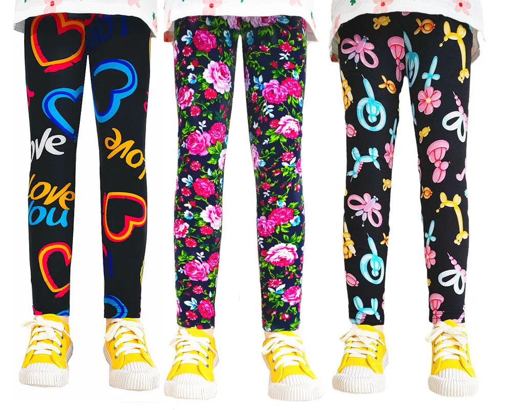 Cute Girls Leggings Spring Autumn Printing Flower Pants Sweet Girl Pencil Pants Kids Trousers Children Clothing