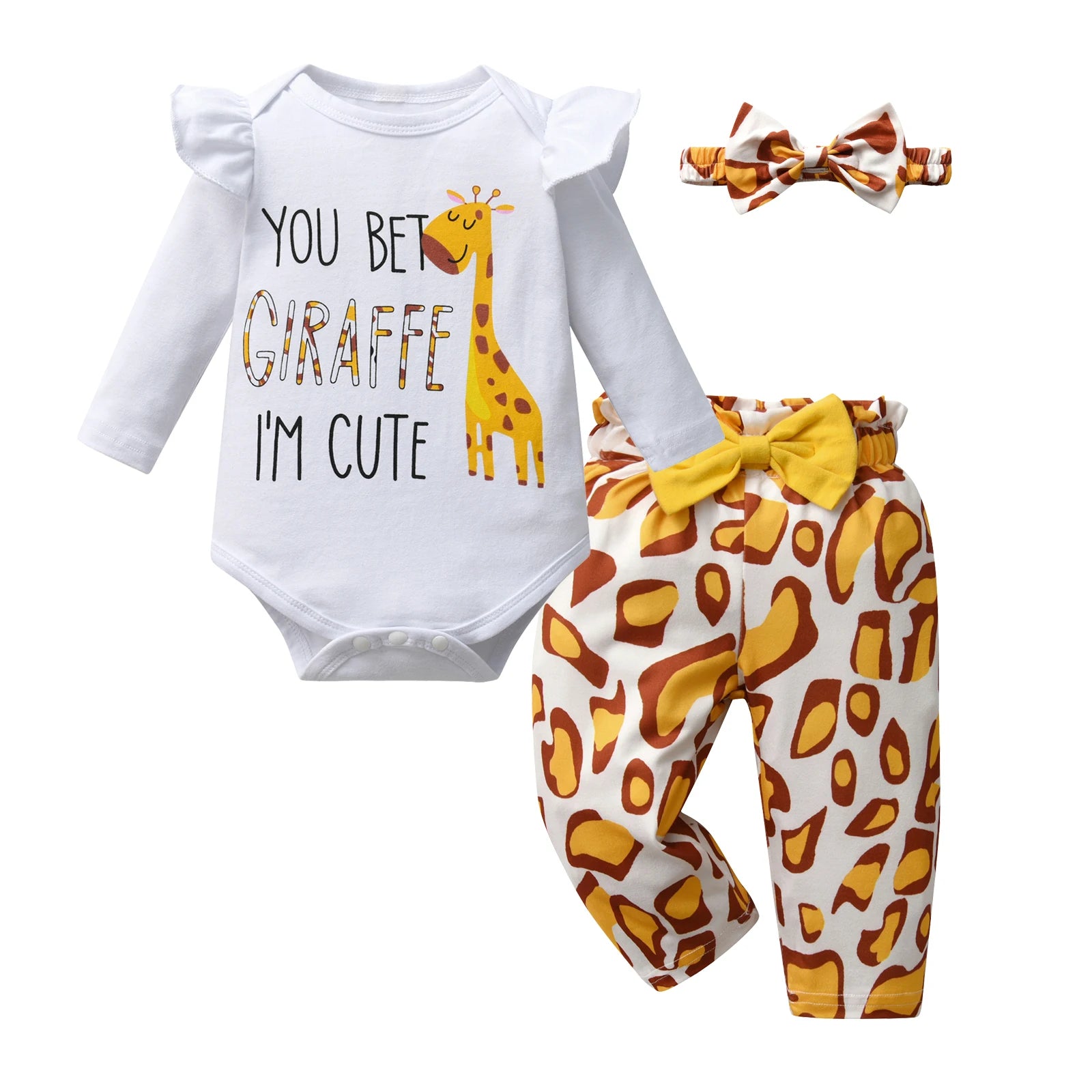 Newborn infant Baby Girls Fashion Clothes Set Letters Printed Cotton Long Sleeve Bodysuit Top + Hearts Pattern Pants + Headband