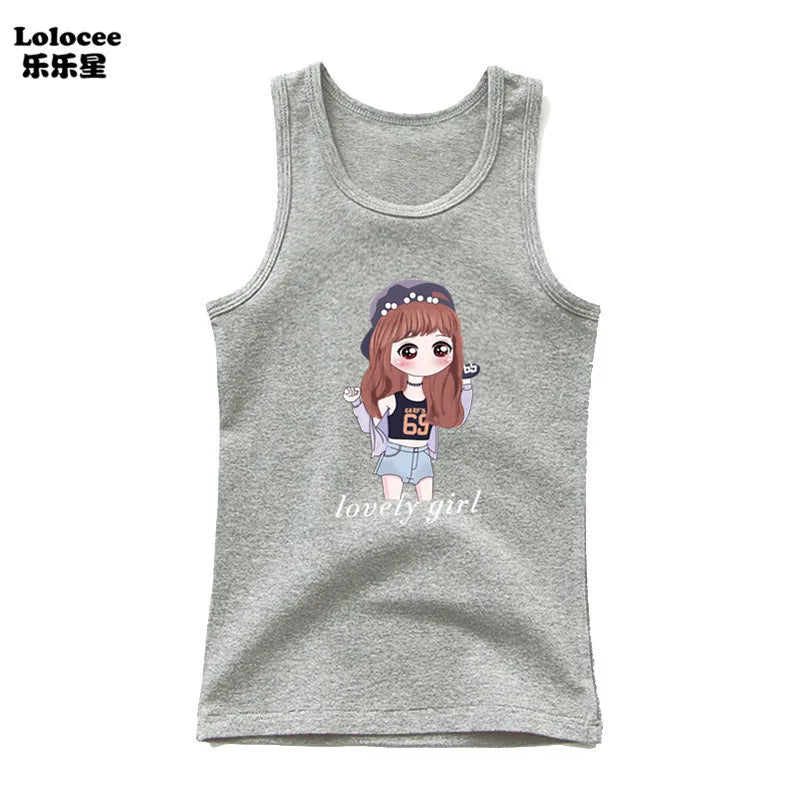 2023 New Girls Cute Singlet Underwear Princess Cotton Tank Tops Cartoon Kawaii Girl Print Sleeveless Shirt