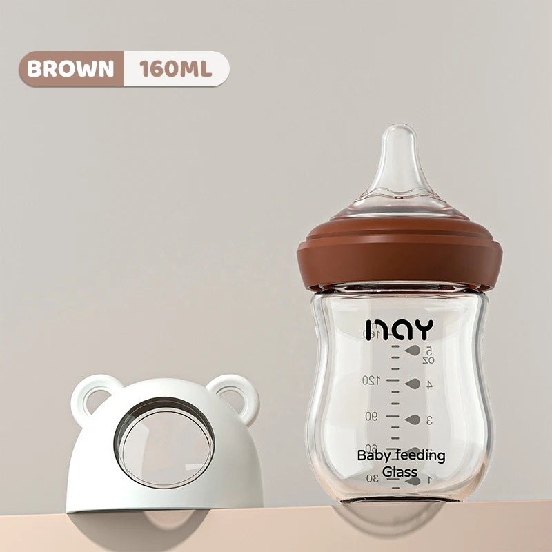 0-3 Month Glass Bottle Newborn Glass Feeding Bottle Wide Caliber Anti-flatulence Nursing Anti-Choke Baby Bottle Infant BPA Free