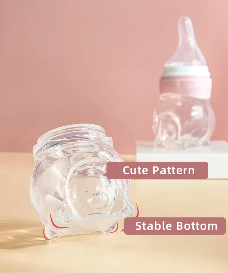 1 Pc Baby Medicine Feeder Bottle 70ml Bear Design Prevent Choking With 2 Pcs  Silicone Replacement Pacifier And Food Spoon Head