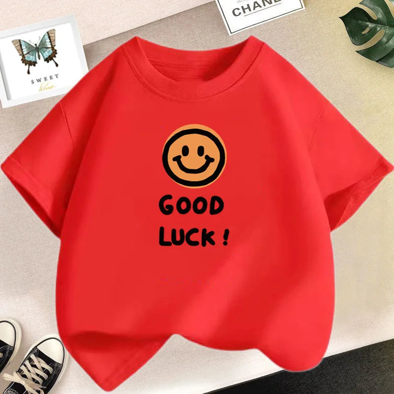 Happy Smile Design Girls Tshirt Kids Street Breathable Tops Personality Cotton Clothing Summer Cool Sports T-Shirts