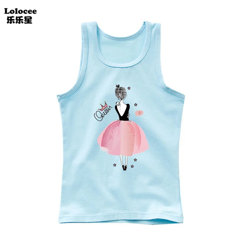 2023 New Girls Cute Singlet Underwear Princess Cotton Tank Tops Cartoon Kawaii Girl Print Sleeveless Shirt