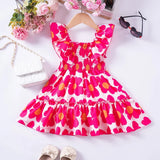 2024 Summer New Kids Dresses for Girls Floral Fly Sleeve Sleeveless Princess Dress Cute Sweet Lovely Fashion Versatile