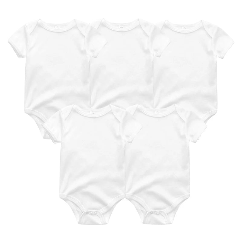 Unisex 5Pieces Newborn Bodysuits Cotton Baby Girl Clothes Set Summer Print Baby Boy Clothes Cartoon Sleeveless Solid Color Bebes