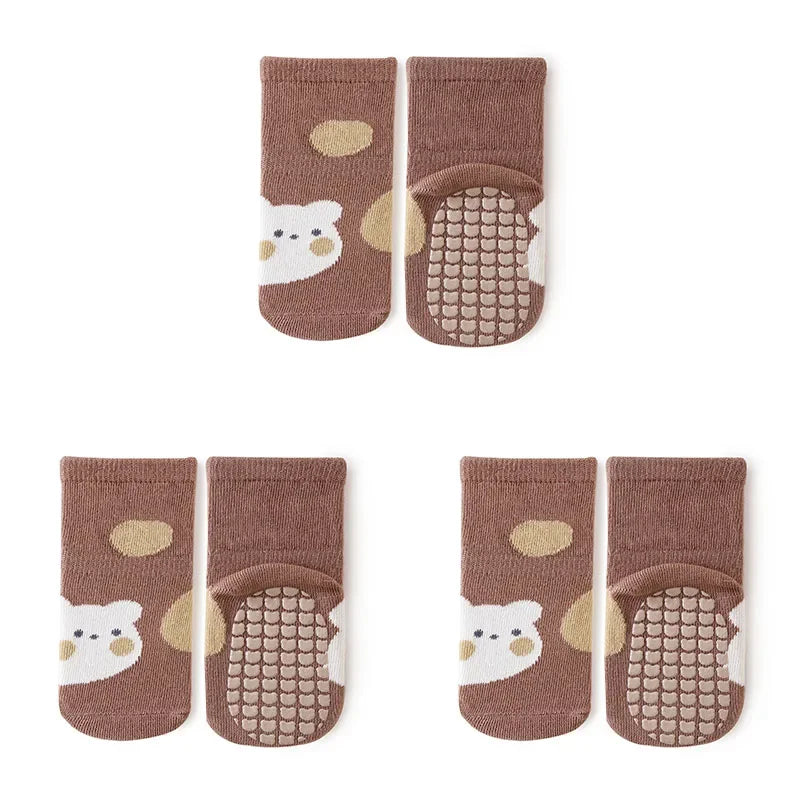 3 Pairs Newborn Baby Socks Cartoon Toddler Anti Slip Cotton Floor Socks for Girl Boy Cute Unisex Accessories Four Season