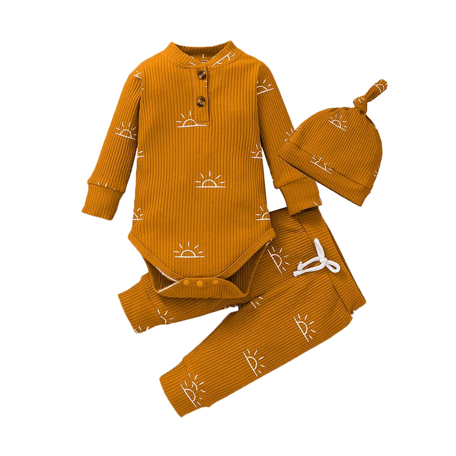 3PCS Baby Boy Clothes Set Spring Autumn Knitted V-neck Romper+infant Pants+Cap Newborn Outfit