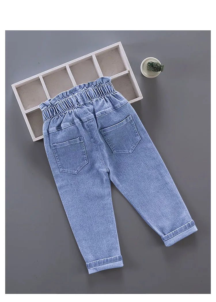 Children's fashion Spring and Autumn Jeans 2024New Boys' Korean Edition Cartoon Elastic Jeans Girls' Versatile Jeans 1-6Y