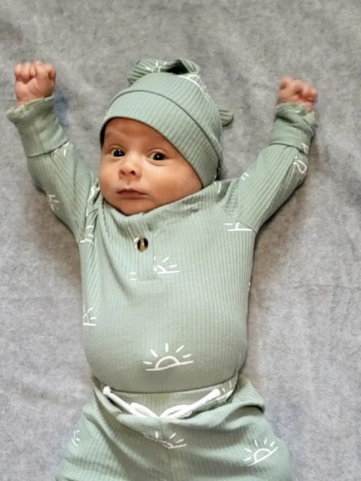 3PCS Baby Boy Clothes Set Spring Autumn Knitted V-neck Romper+infant Pants+Cap Newborn Outfit