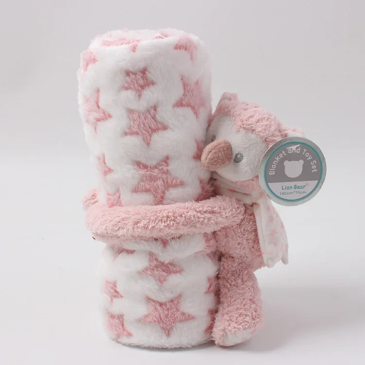 2 Piece Plush 30 X 30 Baby Security Sleep Blanket 6 Style Stuffed Animal Set Pink Bunny Newborn Baby Gift