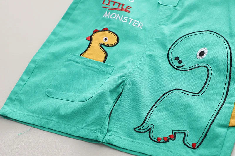 New Toddler Summer Baby Boys/Girls Clothes Children Cartoon Dinosaur T-Shirt Bib Pants 2Pcs/Set Infant Kids Fashion Tracksuits