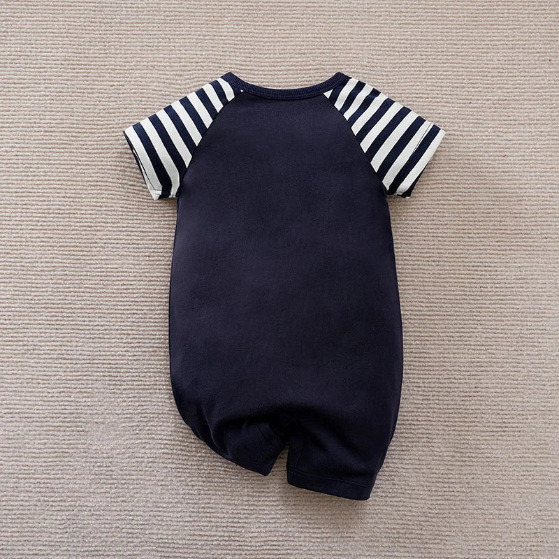 Summer Boys and Girls Cute Navigator Comfortable and Casual Cotton Short Sleeve Round Neck Baby Bodysuit