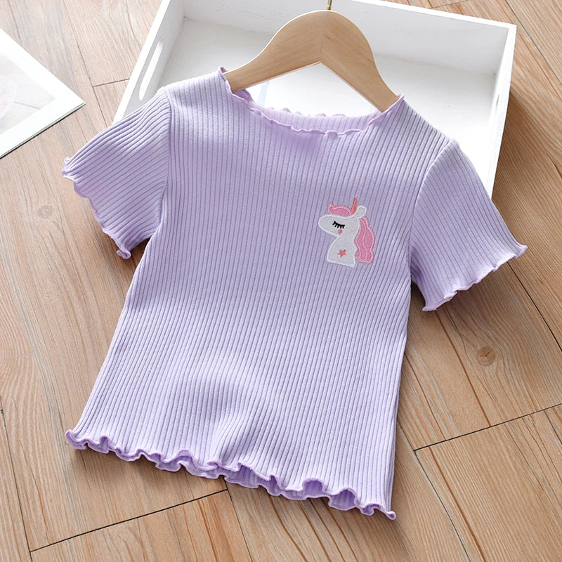 Girls Short Sleeve T-Shirt Summer Clothing 100% Cotton Comfort Children 1-7 Years Old Half Sleeve Top Kids Casual Outdoor Wear