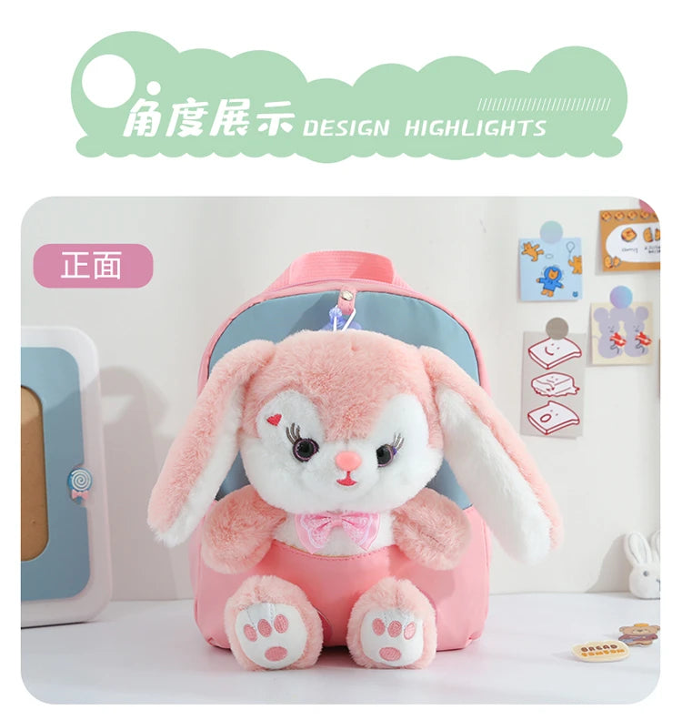 Plush 3D Rabbit Backpack for Boys Girls Kids Children SchoolBag Cute Bow Tie Cartoon School Bags Kindergarten Preschool Baby Bag