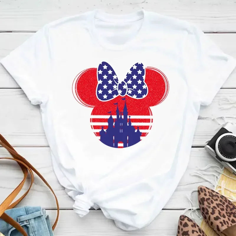 Disney Mickey Mouse Children T-shirt Fashion Minnie Pattern Print Tshirt Kid Boy Girl Clothing Summer Cotton Top Baby Casual Tee