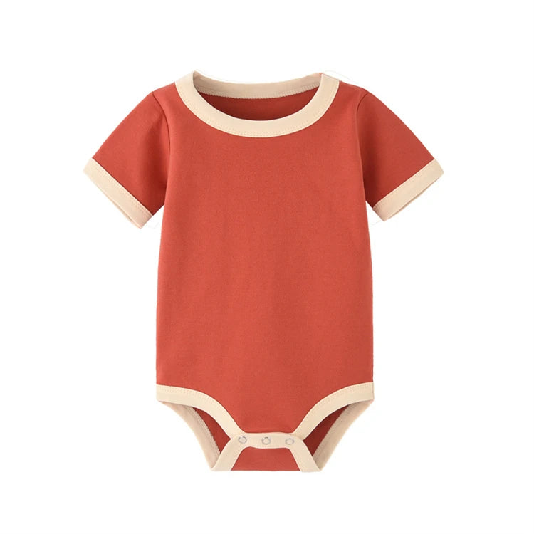 Color Matching Newborn Baby Organic Cotton Summer Rompers Short Sleeve Soft Skin-friendly Romper Pajamas Infant Tops Jumpsuit