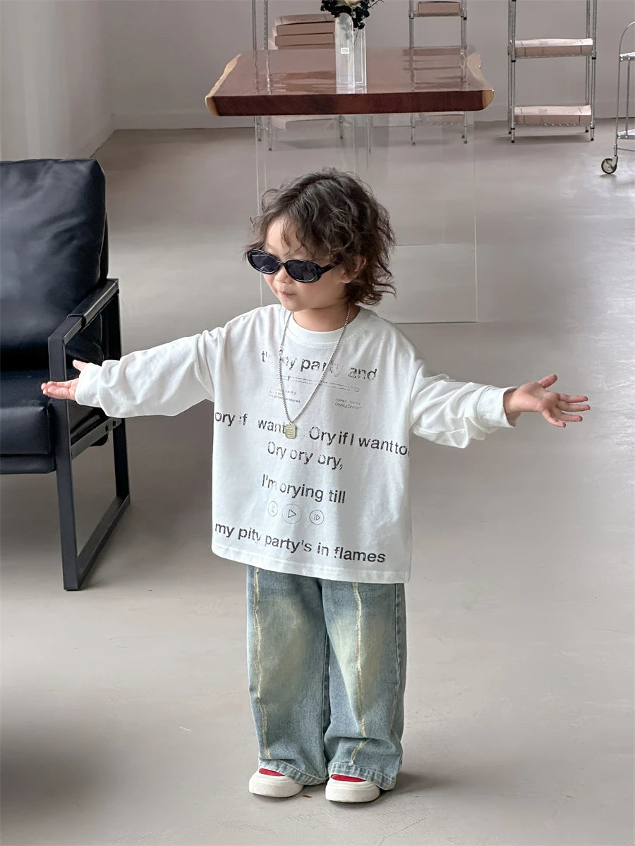 Baby autumn pants boys autumn version of Korean children's wear 2024 new pants in the wear-and-tear jeans trend